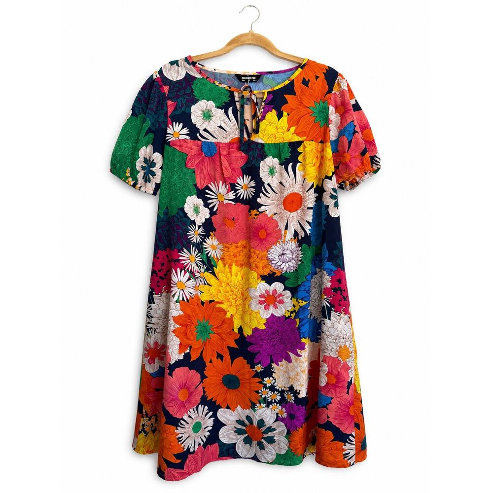 NWT BloomChic Floral Shift Dress Size 10 Colorful Flower Print Sleeve